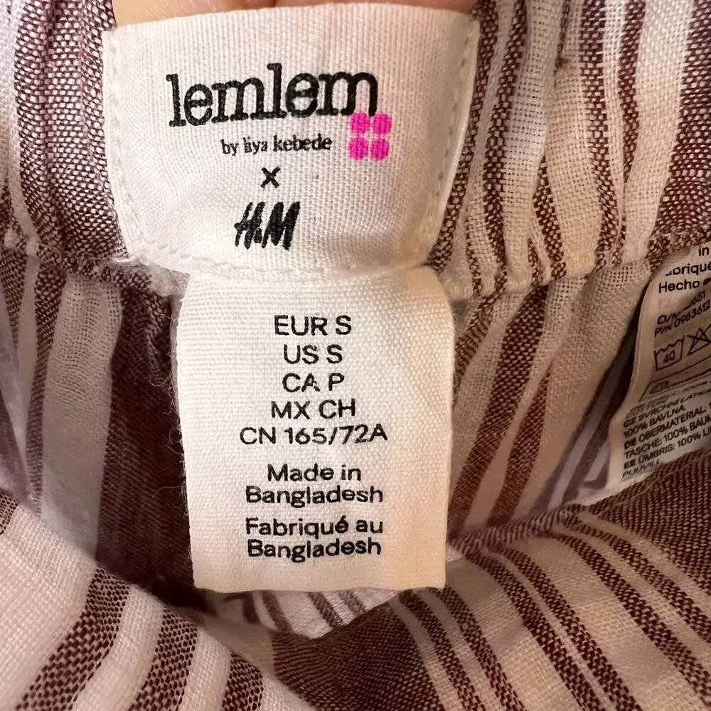 Lemlem by Liya Kebede X H&M Pants Womens Size Small 100% Linen Striped Paperbag